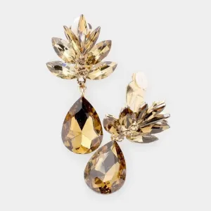 Marquise Brown Crystal Teardrop Clip On Earrings