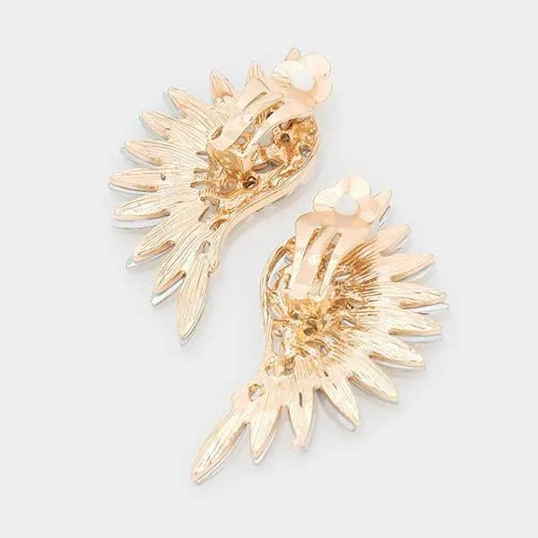 Marquise Yellow Stone Cluster Wing Gold Clip On Earrings