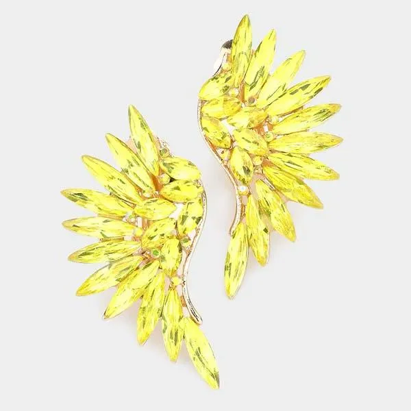 Marquise Yellow Stone Cluster Wing Gold Clip On Earrings