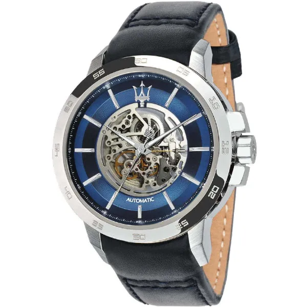 Maserati Competizione Blue Leather Strap Blue Dial Automatic Watch for Gents - R8821119004