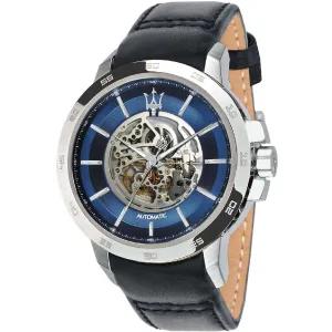 Maserati Competizione Blue Leather Strap Blue Dial Automatic Watch for Gents - R8821119004