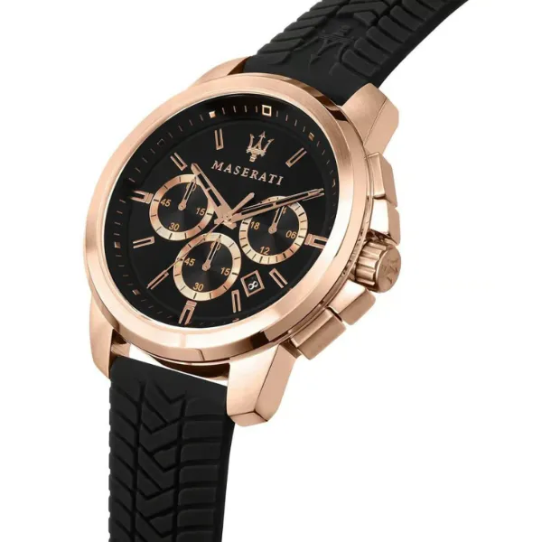 Maserati Successo Black Silicone Strap Black Dial Quartz Watch for Gents - R8871621012