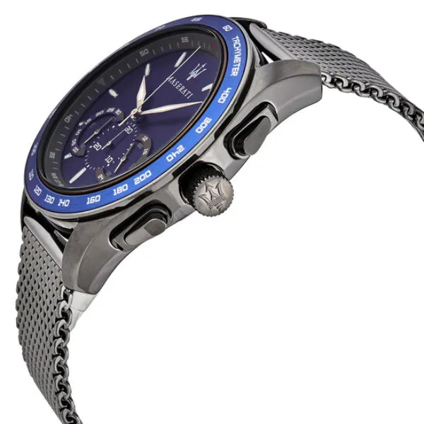Maserati Traguardo Grey Mesh Braselet Black Dial Quartz Watch for Gents - R8873612009