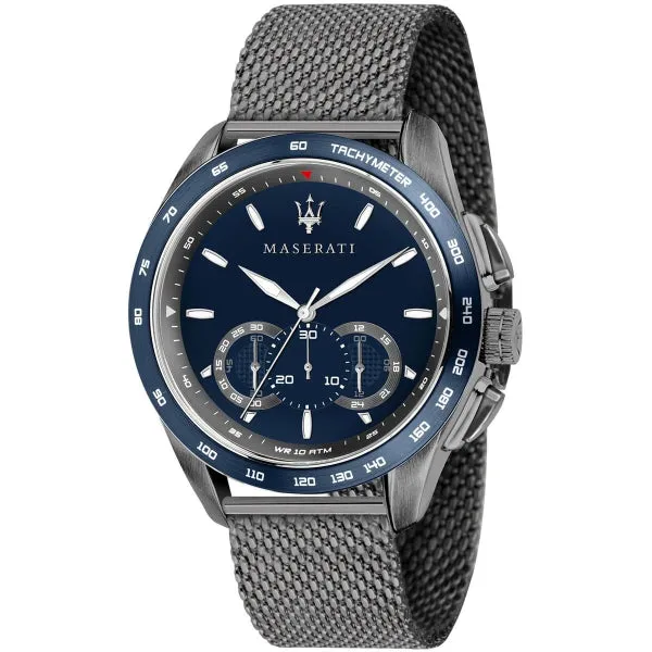 Maserati Traguardo Grey Mesh Braselet Black Dial Quartz Watch for Gents - R8873612009