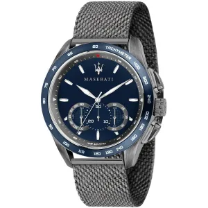 Maserati Traguardo Grey Mesh Braselet Black Dial Quartz Watch for Gents - R8873612009