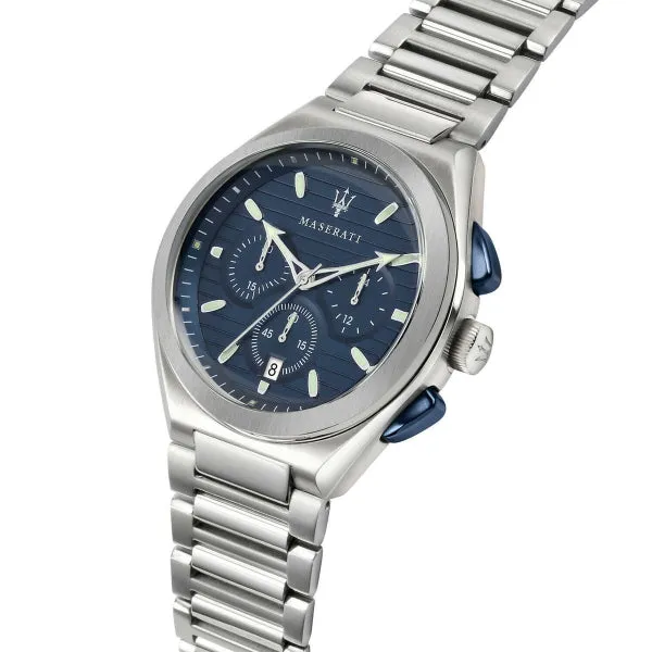 Maserati Triconic Silver Stainless Steel Blue Dial Quartz Watch for Gents - R8873639001