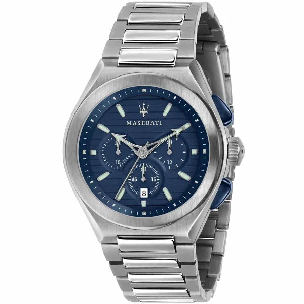 Maserati Triconic Silver Stainless Steel Blue Dial Quartz Watch for Gents - R8873639001