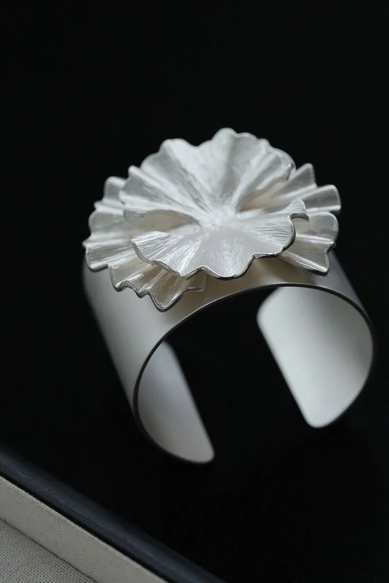 Matte Silver Series Floral Bloom Corolla Bracelet