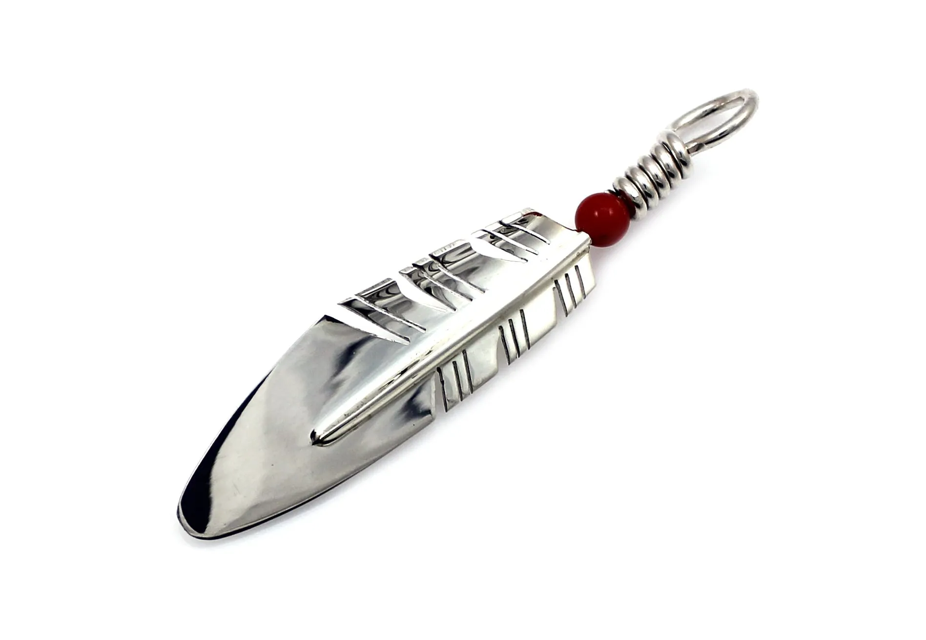Medium Feather Pendant - Coral