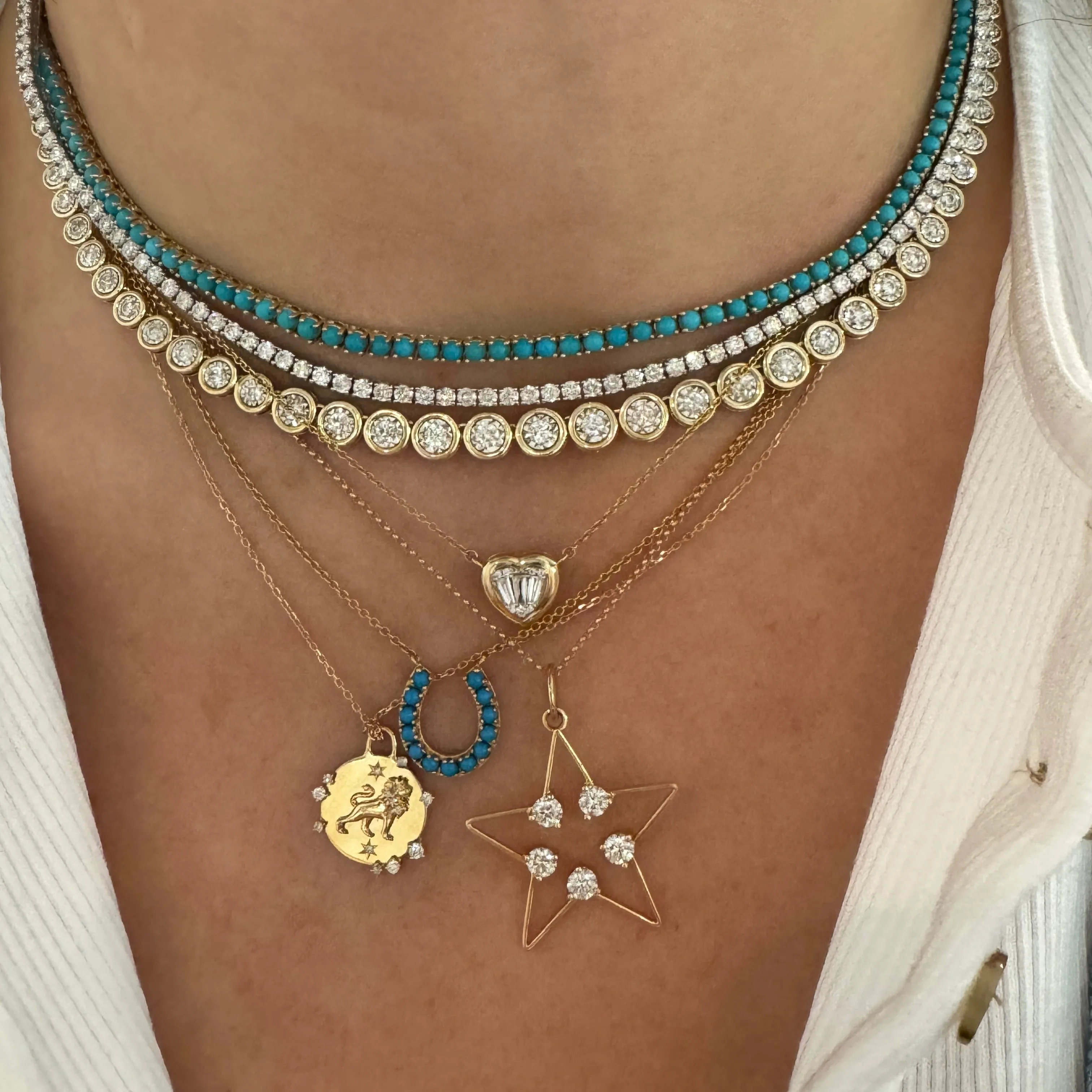 Medium Full Length Turquoise Tennis Necklace