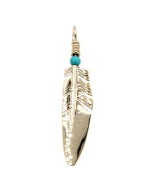 Medium Gold Feather Pendant with Turquoise