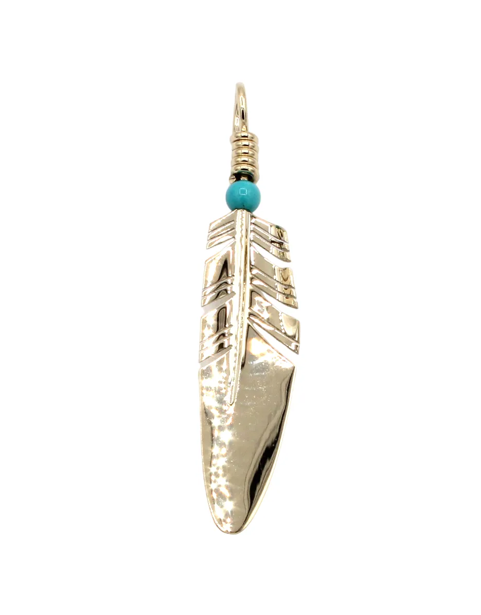 Medium Gold Feather Pendant with Turquoise