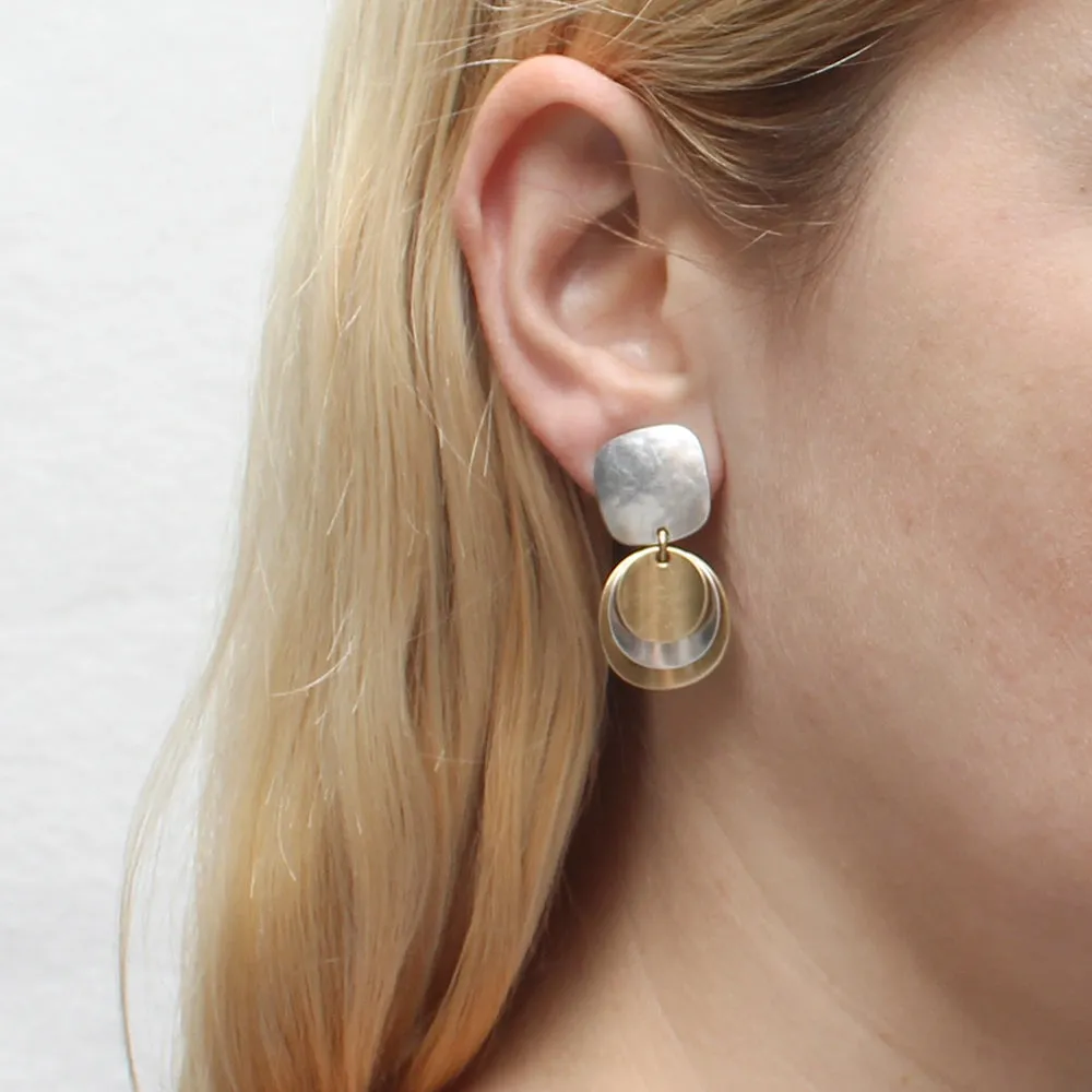 Medium Rounded Square with Layered Convex Discs Earring