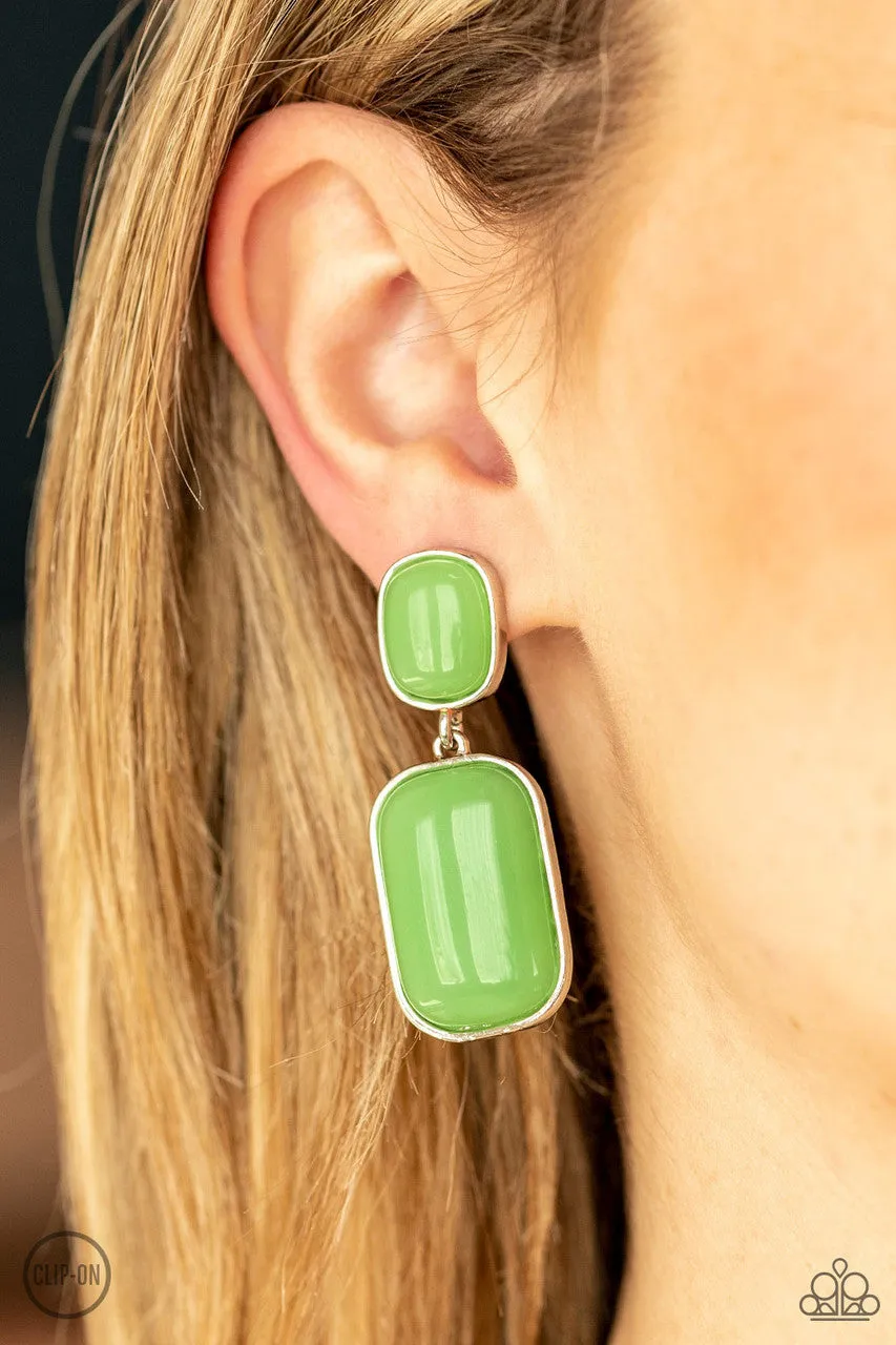 Meet Me at the Plaza Green Paparazzi Clip-On Earrings
