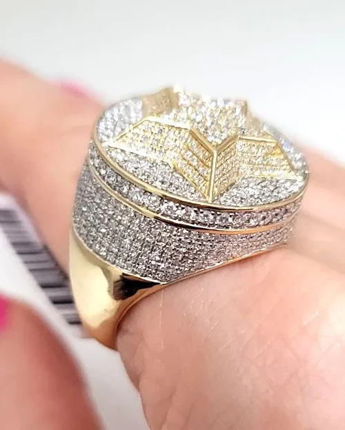Mens 2.50ct T.W. Diamond Raised Star Ring In 14k Yellow Gold
