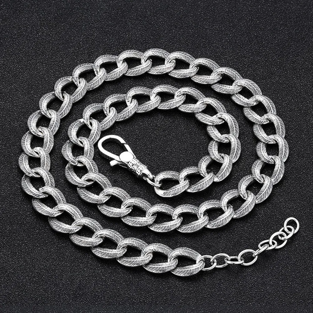 Men's Real Solid 925 Silver Miami Cuban Chain Necklaces Jewelry Fashion Feather Loop 19.6"