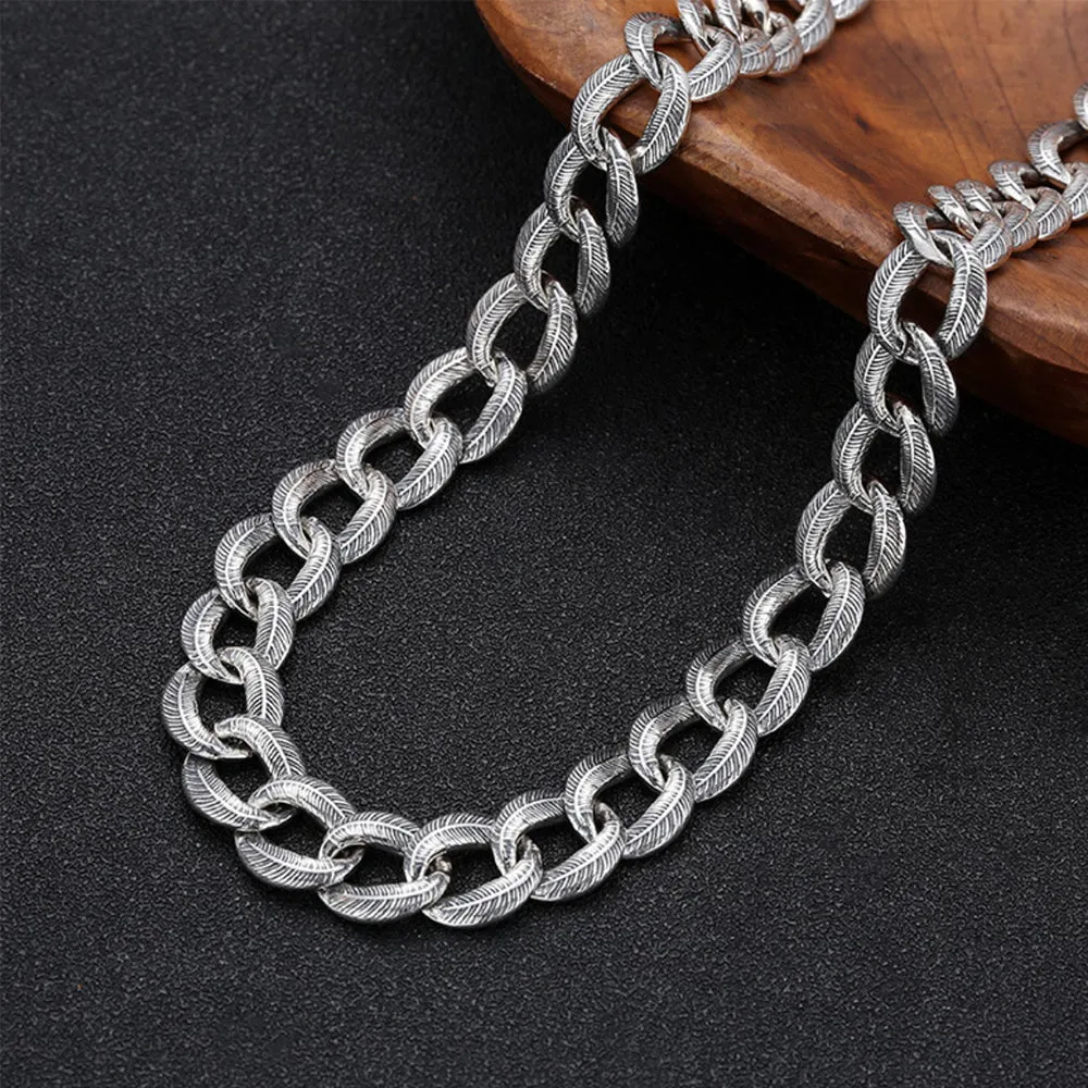 Men's Real Solid 925 Silver Miami Cuban Chain Necklaces Jewelry Fashion Feather Loop 19.6"