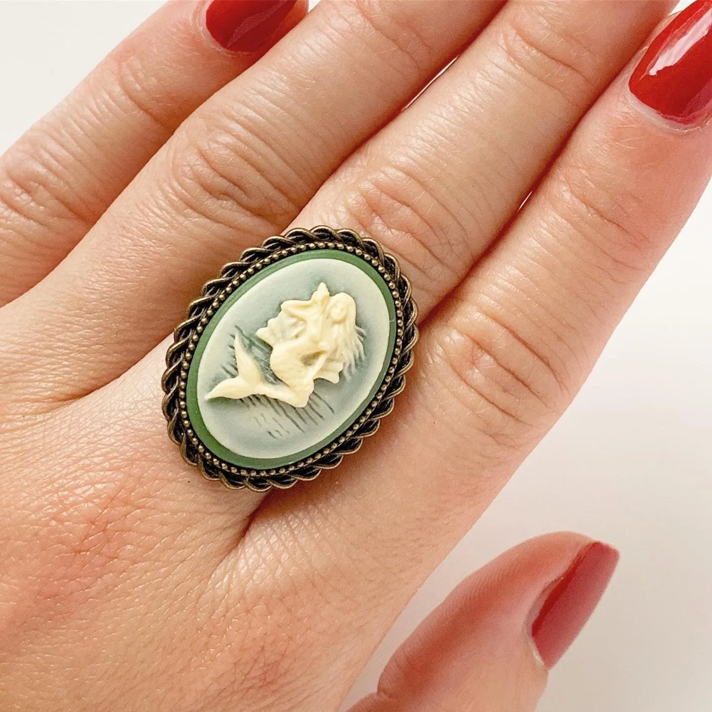 Mermaid Ring Cameo Adjustable Band