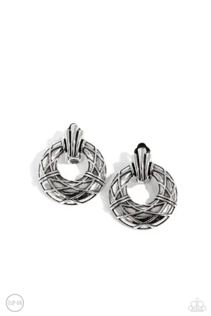 Metro Voyage - Silver - Textured Hoop Paparazzi Clip-On Earrings