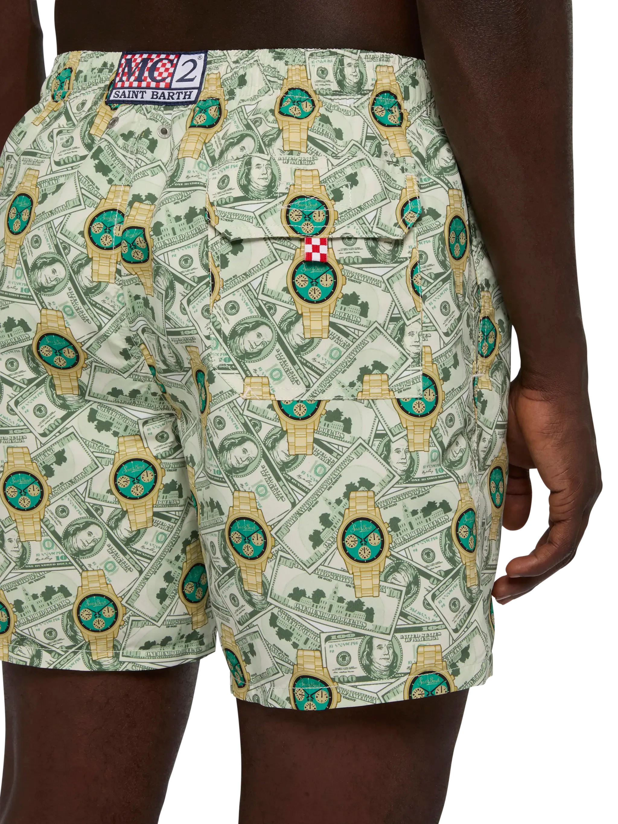 Mid-length Gustavia swim-shorts with watches print