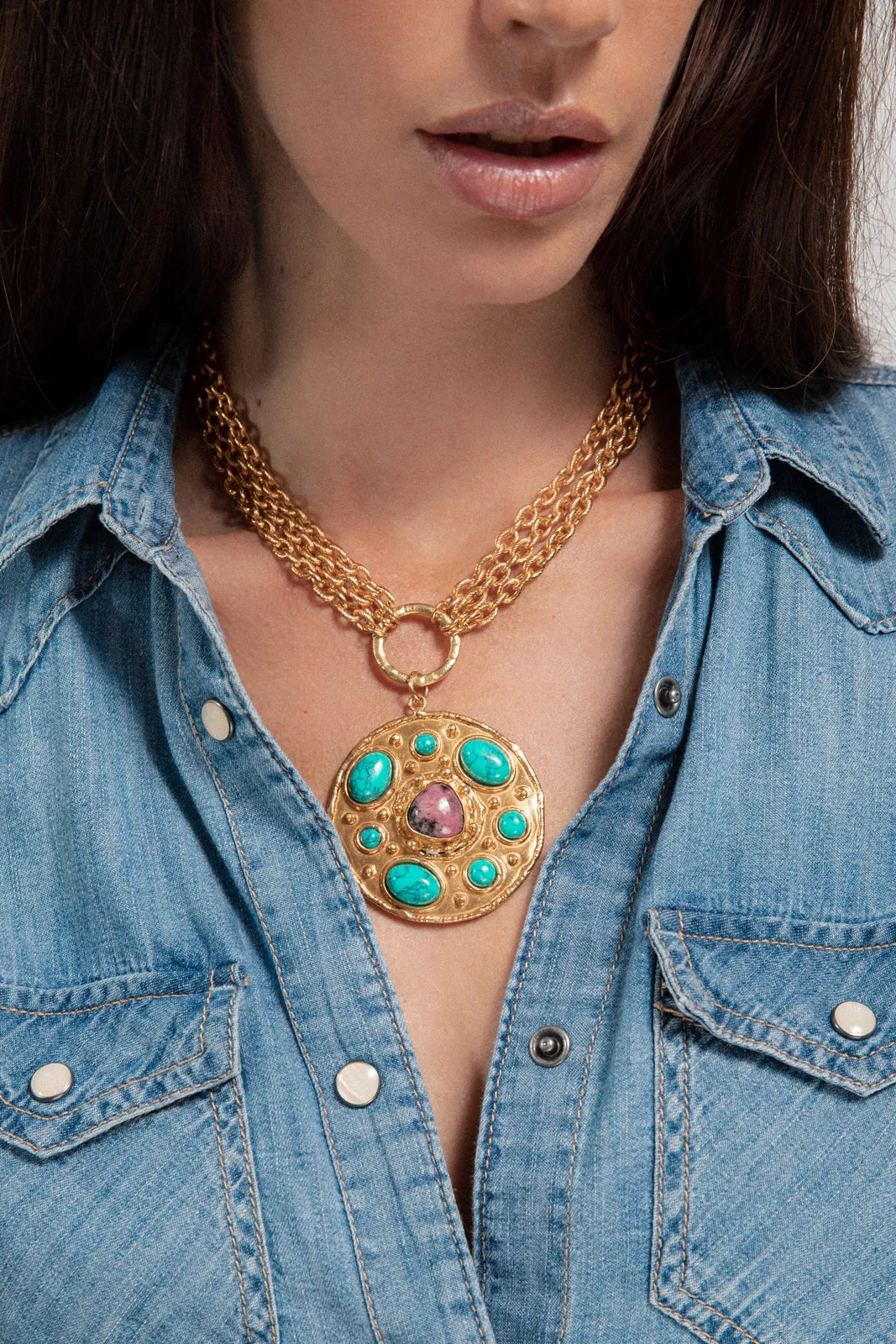Midas Necklace with Turquoise and Rhodonite