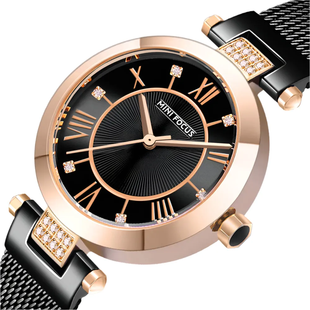 Mini Focus Black Mesh Bracelet Black Dial Quartz Watch for Ladies - MF0215L-03