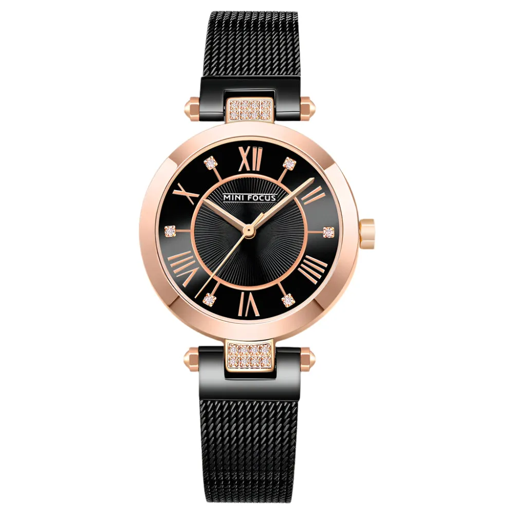 Mini Focus Black Mesh Bracelet Black Dial Quartz Watch for Ladies - MF0215L-03