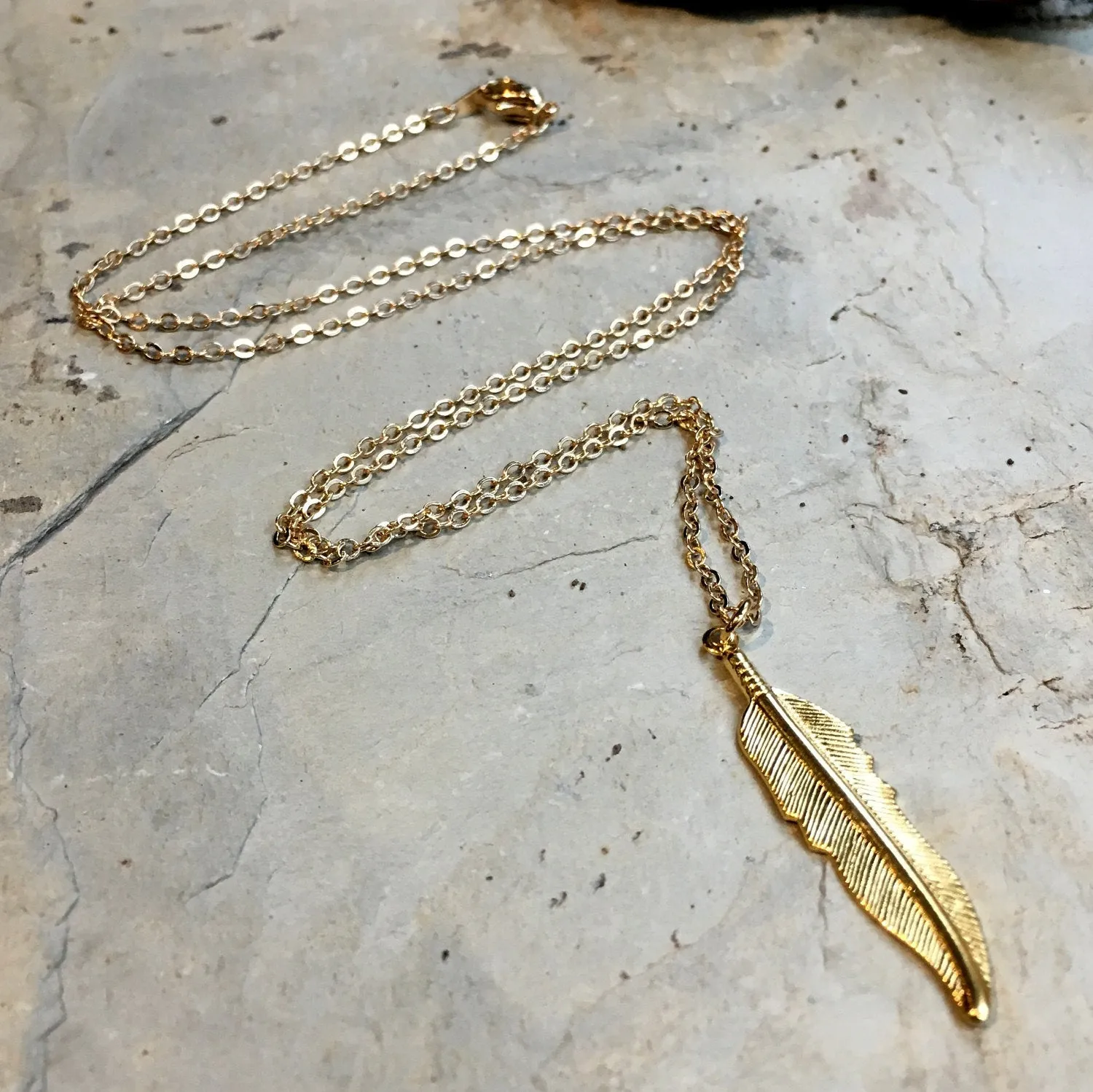 Minimalist Gold Necklace - Feather.