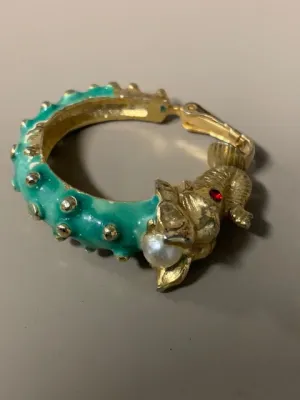Mint Condition  Vintage Green and Costume Elephant Earrings and Red Rhinestones:  Hindu Wealth-ephants