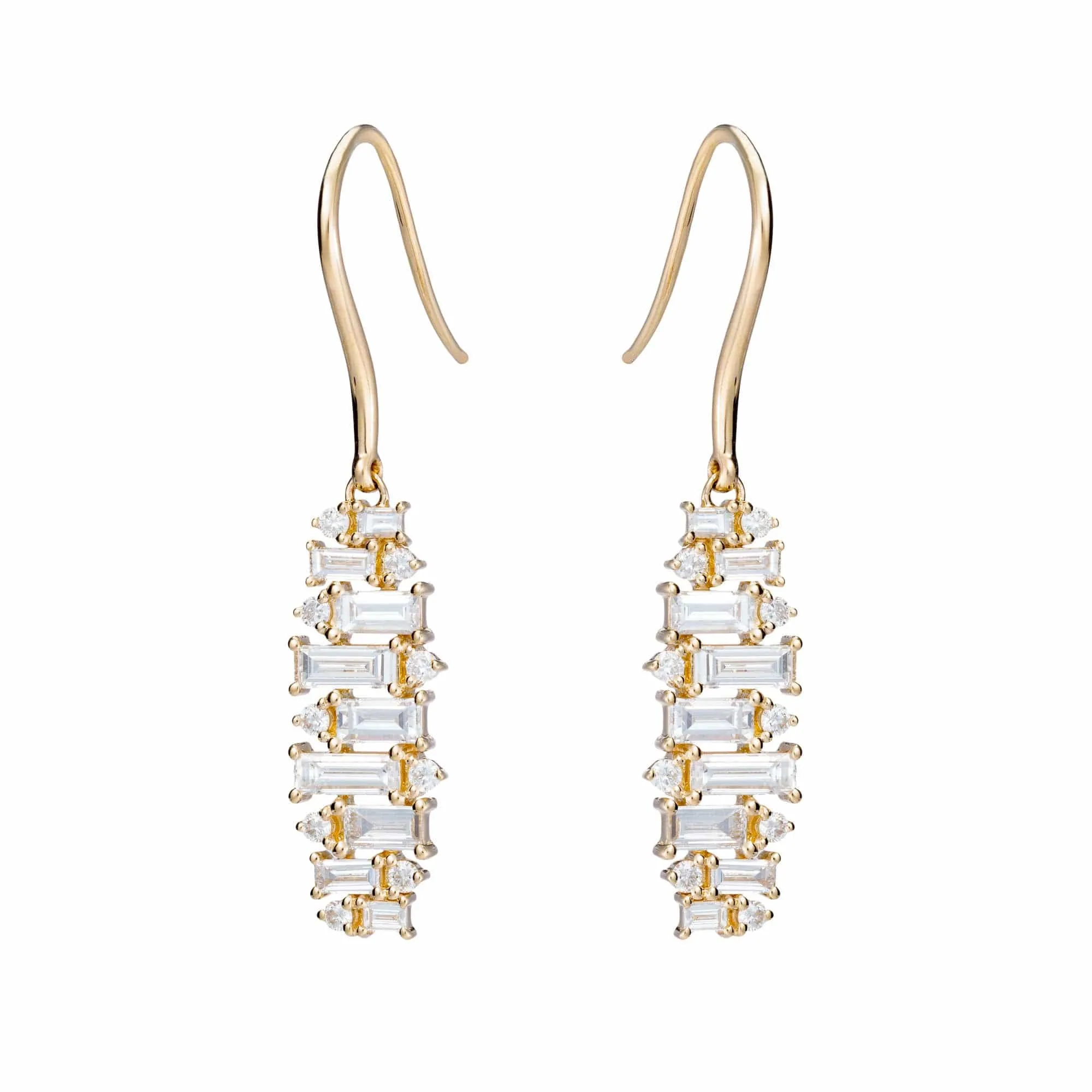 Mosaic Baguette Dangle Diamond Earrings