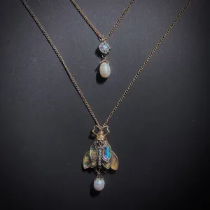 Moth Abalone Freshwater Baroque Pearl Two Row Statement Necklace
