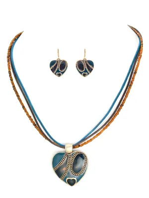 MULTI COLOR TURQUOISE AND BROWN NECKLACE AND EARRING SET  #WS24002S91 (SHBC10)