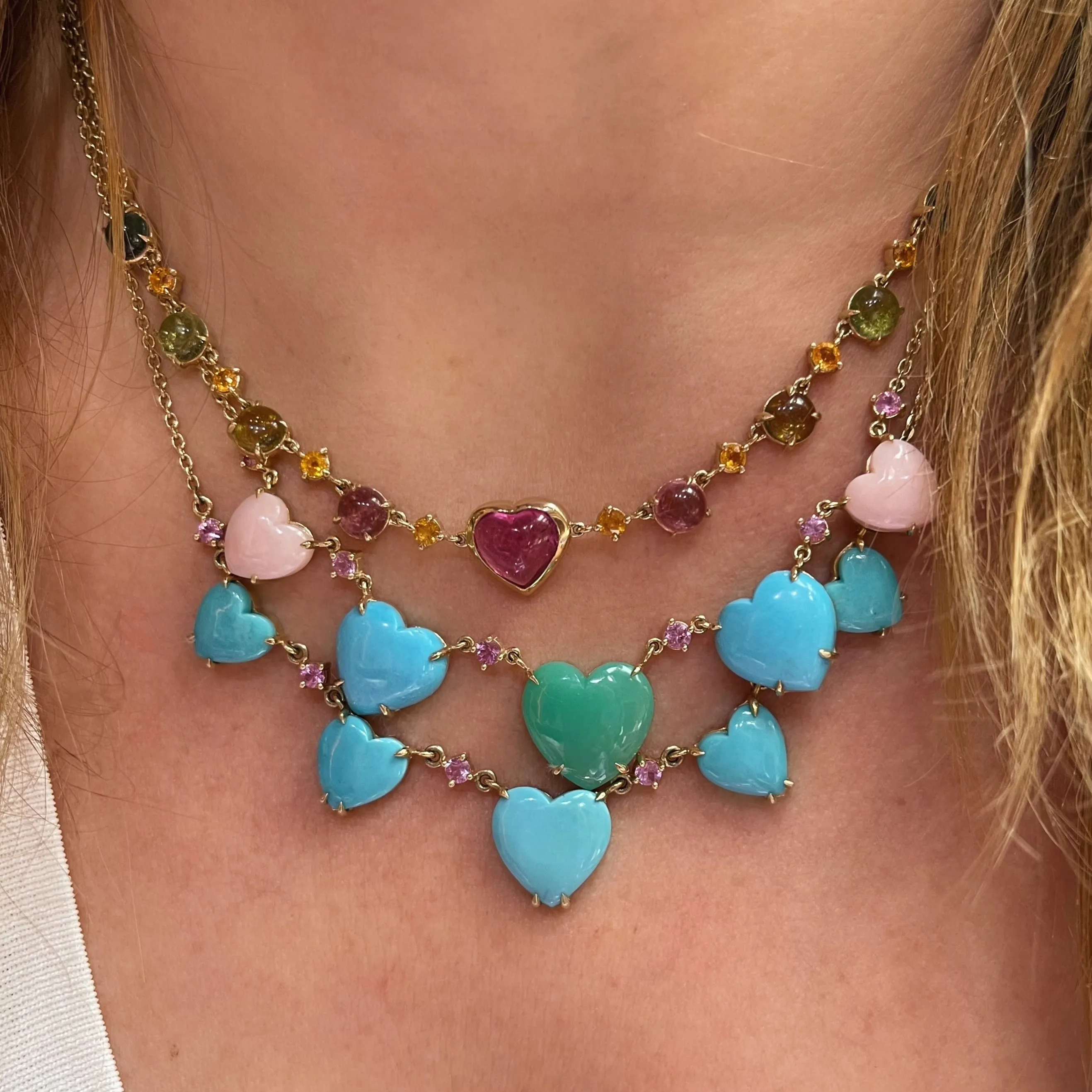 Multi Heart Lady Gemstone Necklace