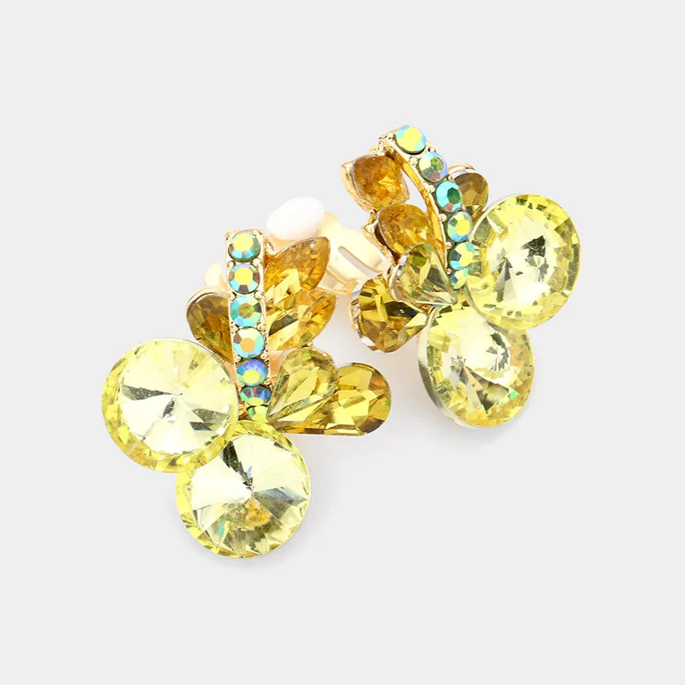 Multi Stone Yellow Cluster Clip On Earrings | Interview Earrings |  541933