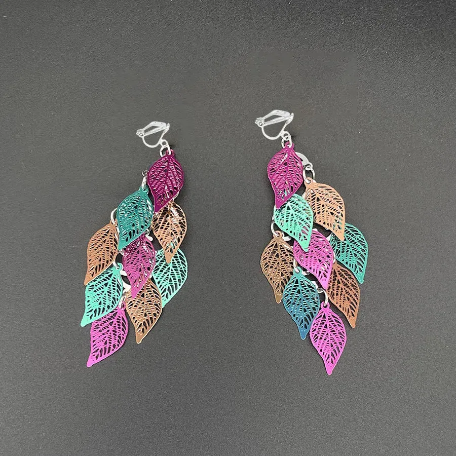 Multilayered Leaves Clip On Earrings