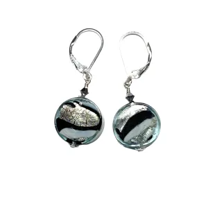 Murano Glass Black White Coin Earrings - Sterling Silver | Unique Gift for Her