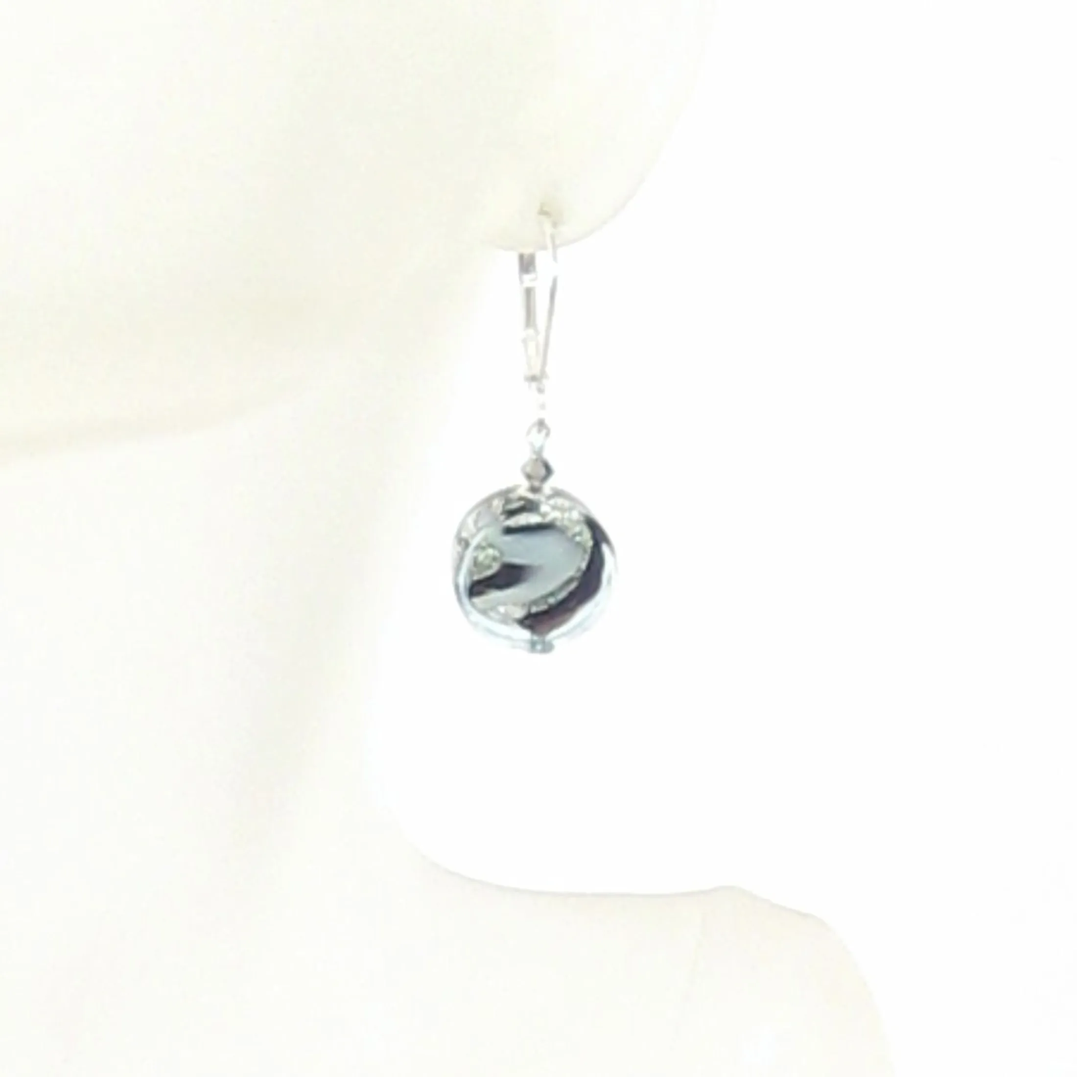 Murano Glass Black White Coin Earrings - Sterling Silver | Unique Gift for Her