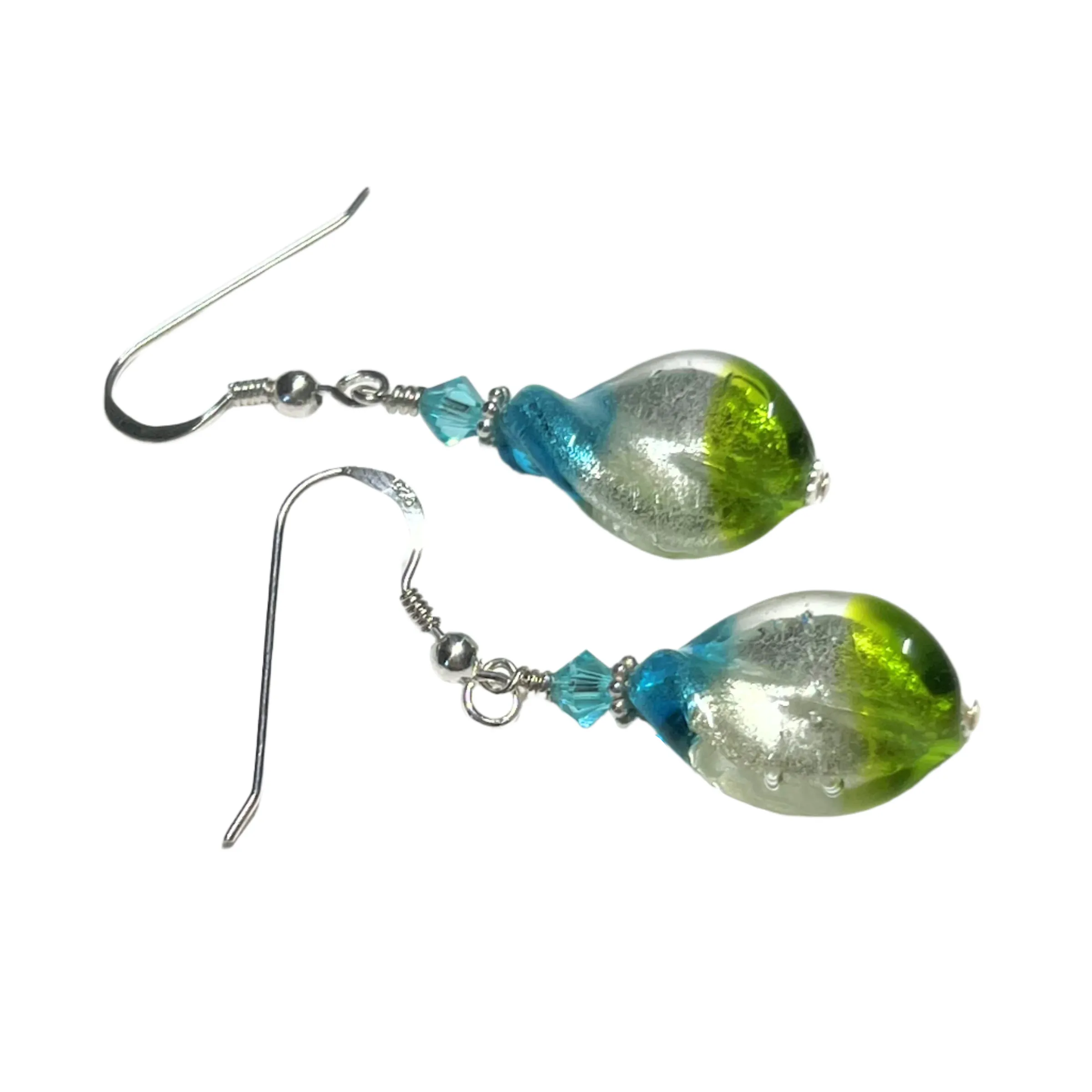 Murano Glass Colorful Aqua Green Twist Silver Earrings