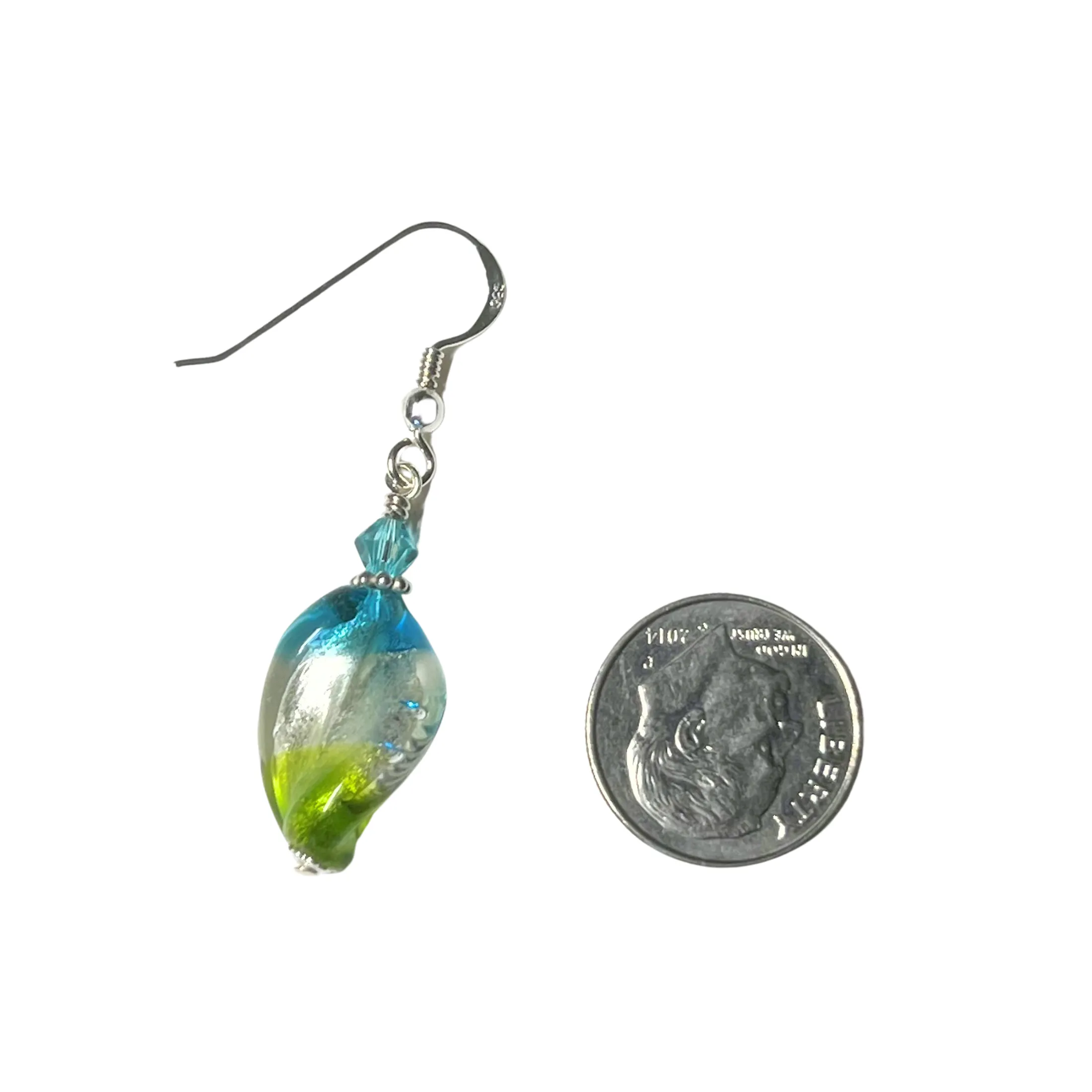 Murano Glass Colorful Aqua Green Twist Silver Earrings