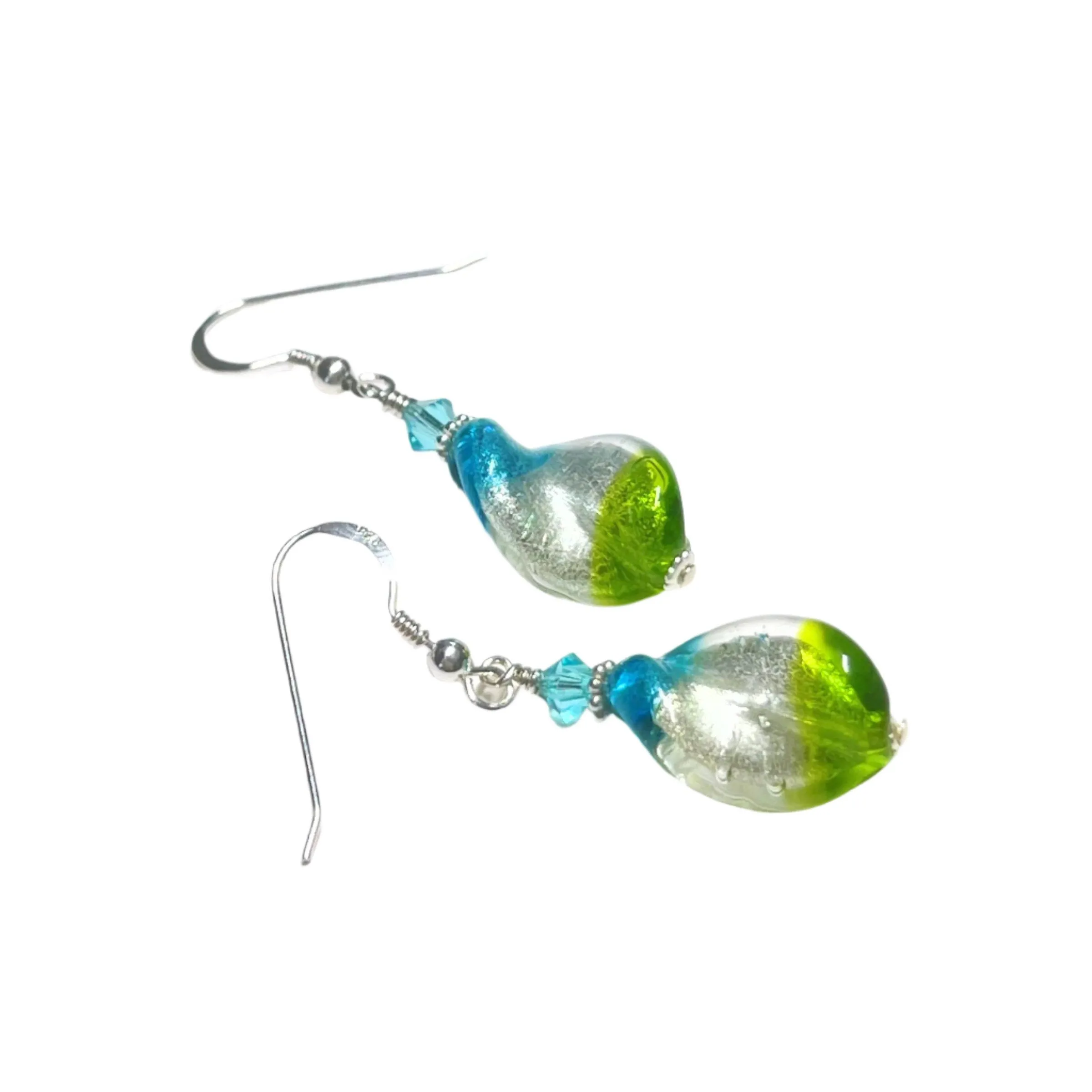 Murano Glass Colorful Aqua Green Twist Silver Earrings