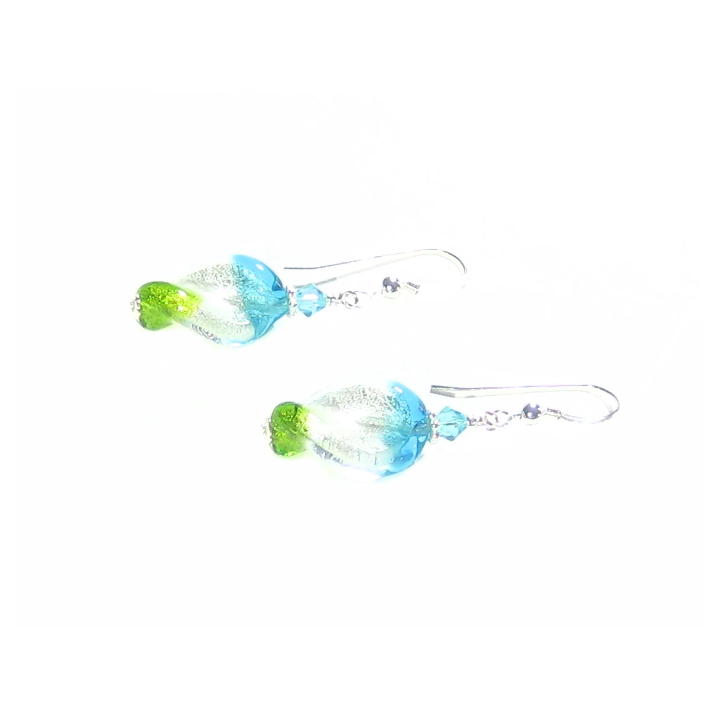 Murano Glass Colorful Aqua Green Twist Silver Earrings