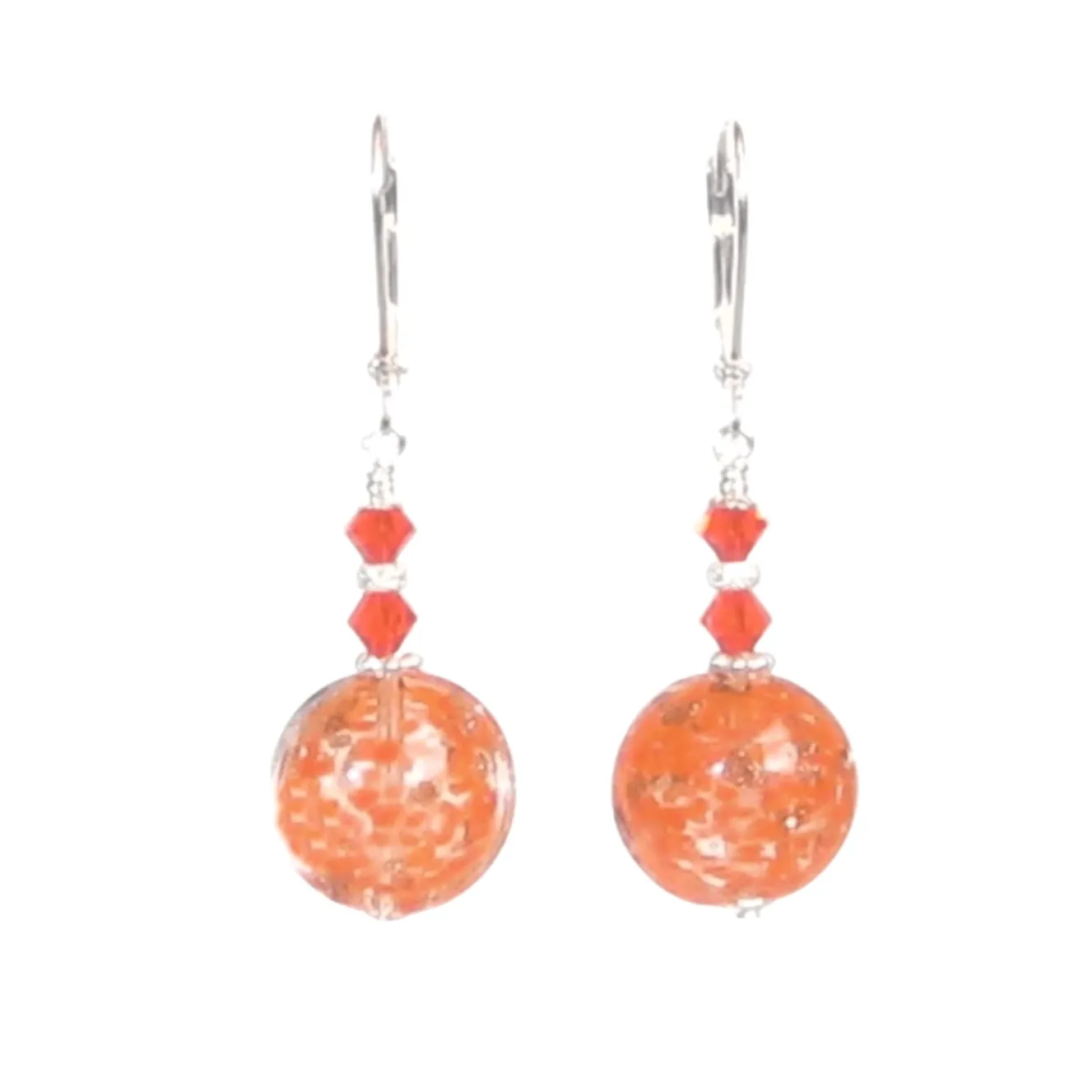 Murano Glass Orange Disc Sterling Silver Earrings by JKC Murano