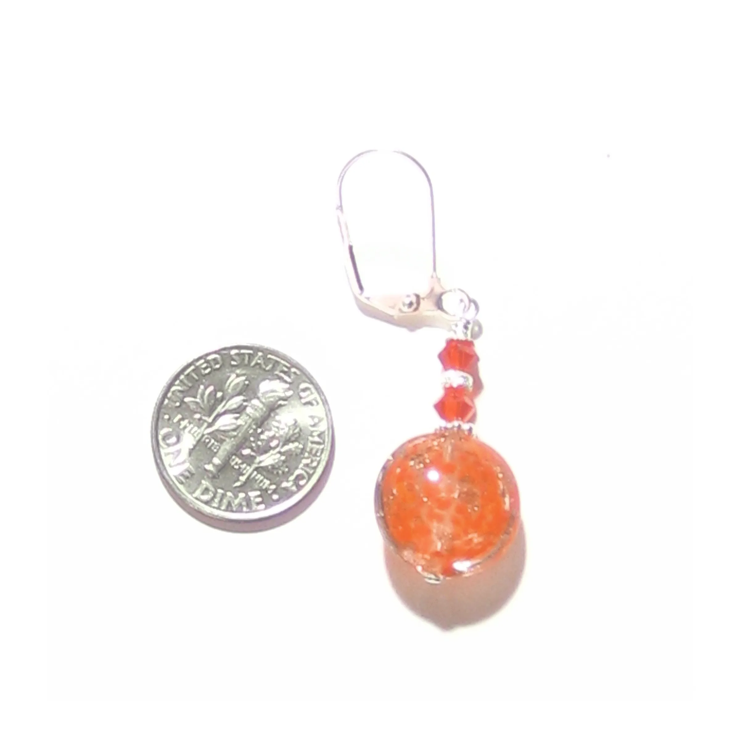Murano Glass Orange Disc Sterling Silver Earrings by JKC Murano