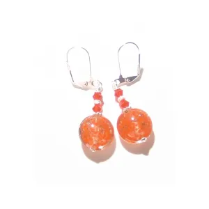 Murano Glass Orange Disc Sterling Silver Earrings by JKC Murano