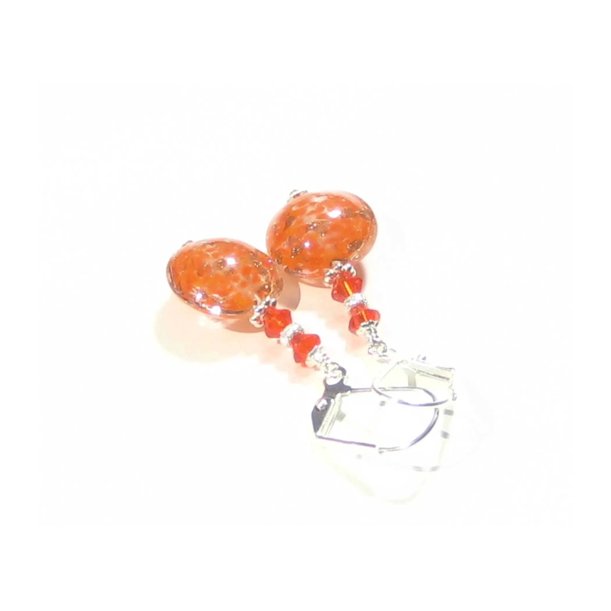 Murano Glass Orange Disc Sterling Silver Earrings by JKC Murano
