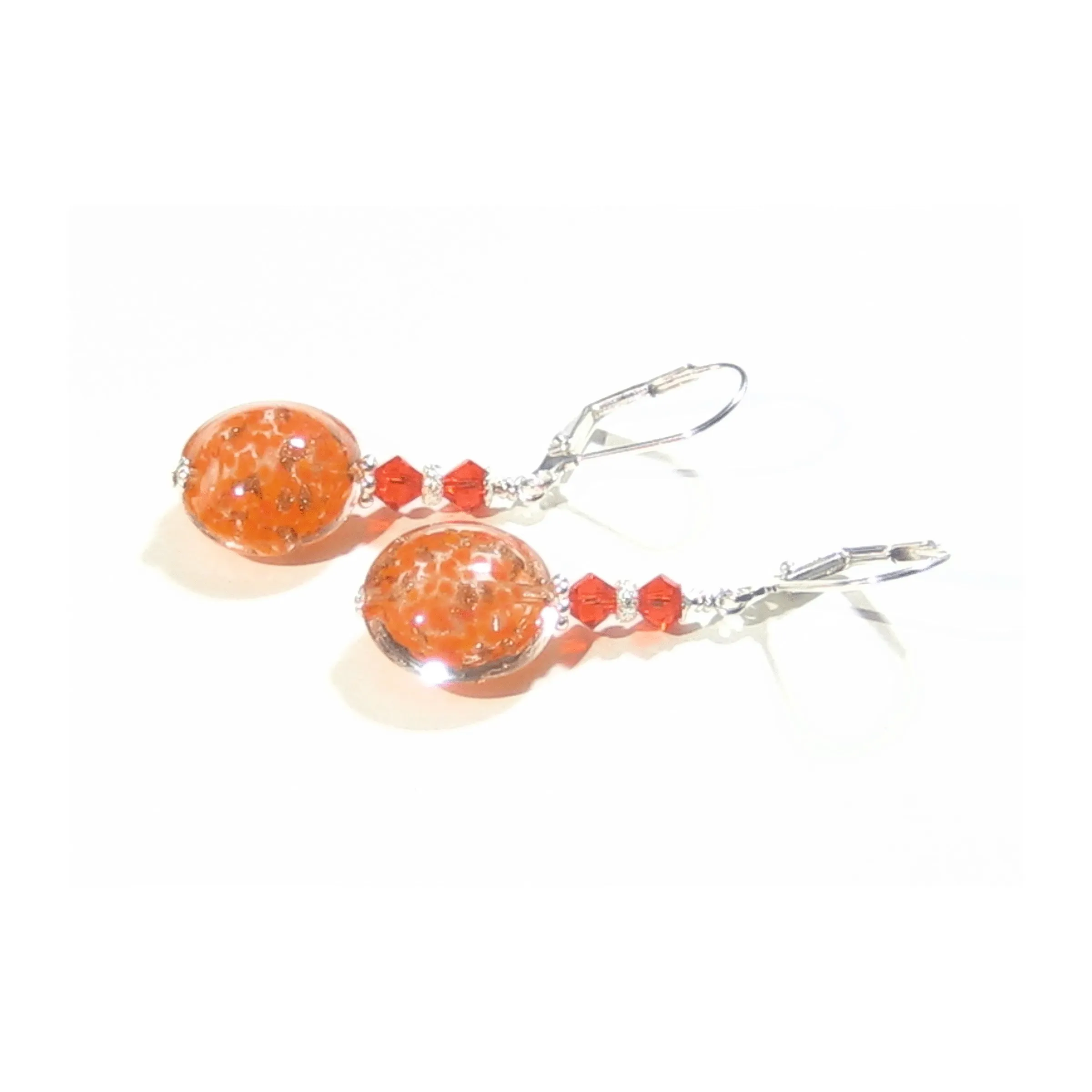 Murano Glass Orange Disc Sterling Silver Earrings by JKC Murano