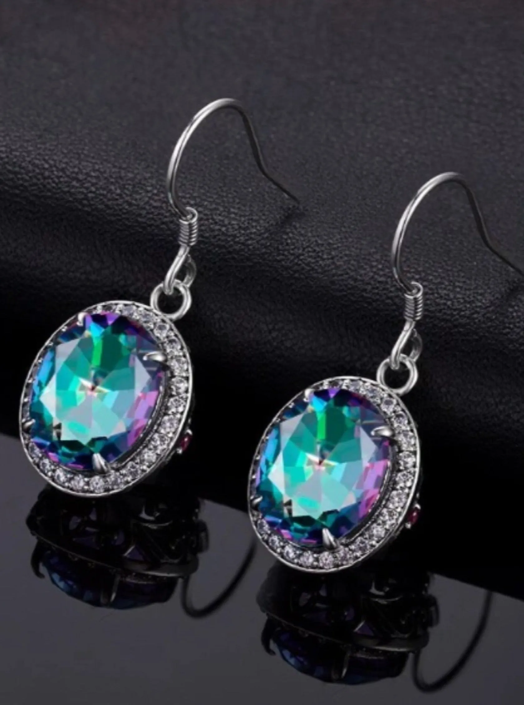 Mystic Topaz Earrings, Oval Halo Earrings, Art Deco Jewelry #E228