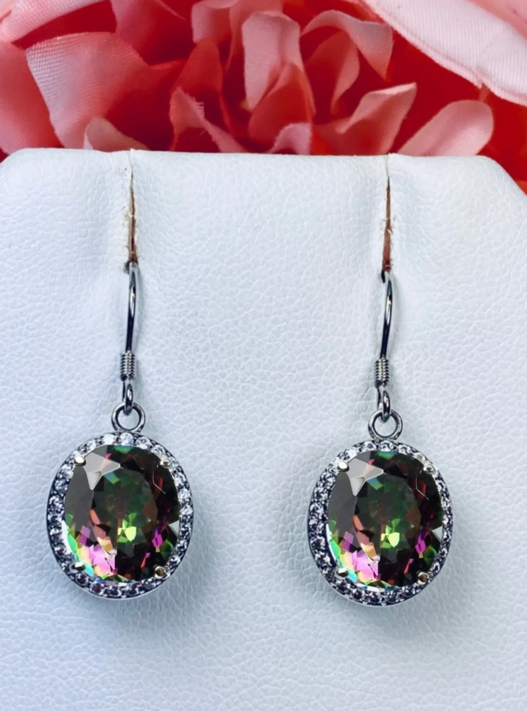 Mystic Topaz Earrings, Oval Halo Earrings, Art Deco Jewelry #E228