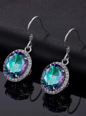 Mystic Topaz Earrings, Oval Halo Earrings, Art Deco Jewelry #E228