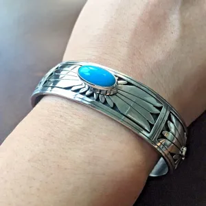 Native American Sterling Sleeping Beauty Cuff Bracelet Signed by Marita Benally